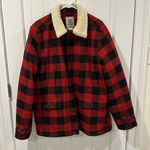 Like new heavy duty Timberland plaid button coat large